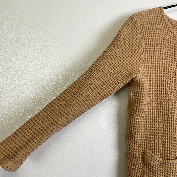 Poudre Organics Waffle Shirt Womens Small Tan Long Sleeve Snap Front Cotton Top - Picture 6 of 9